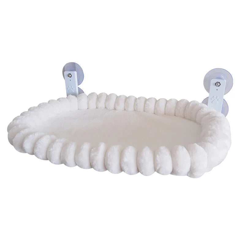 Showlu Cat Window Hammock with plastic perch and strong suction cups, providing a cozy resting spot for cats by the window.