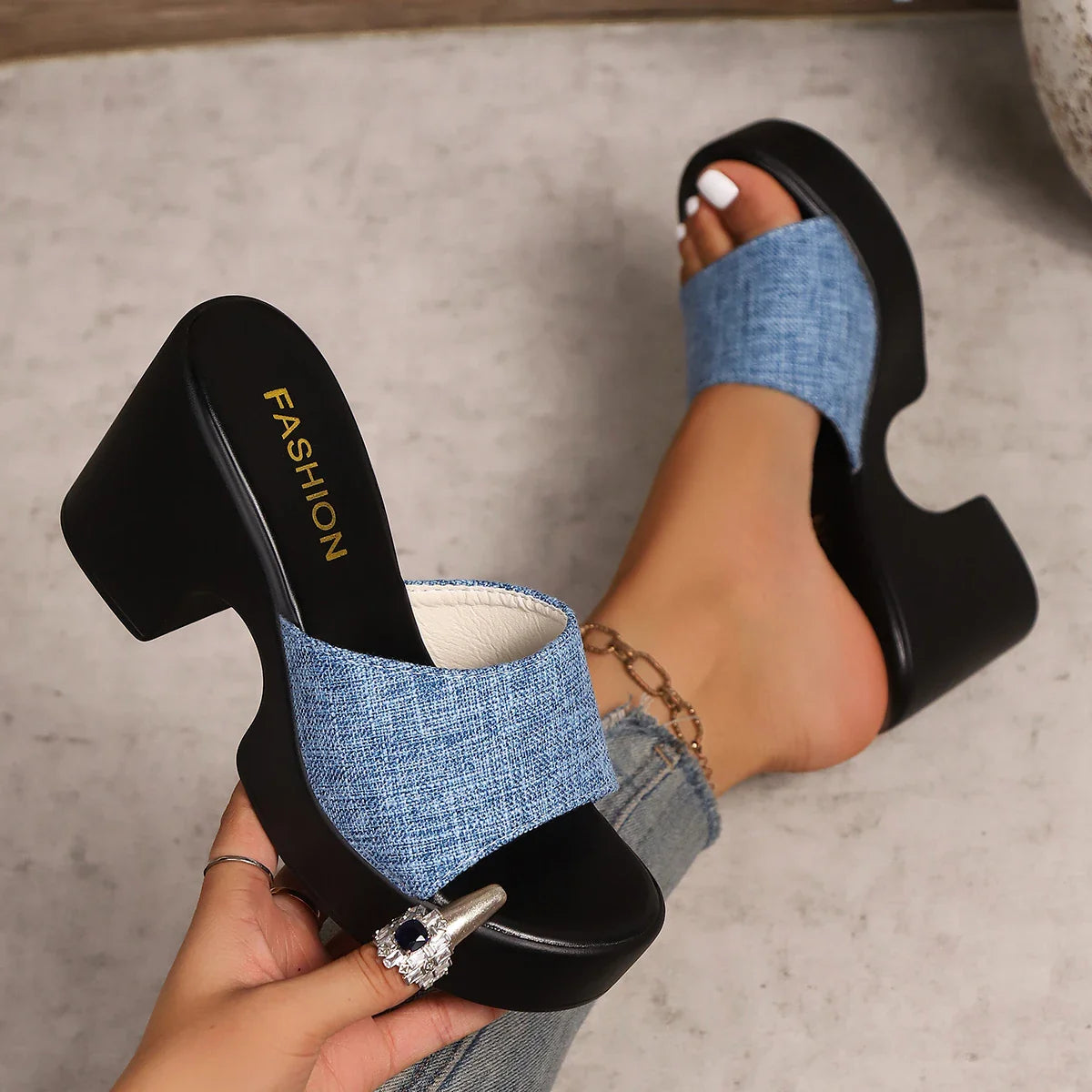 Women's open-toe chunky high heel sandals by SHOWLU FASHION STORE, featuring minimalist design and summer-ready style.