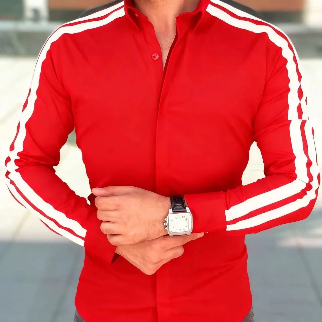 Showlu men's stripe long sleeve shirt made from bamboo fiber, casual business top with stylish design and comfortable fit.