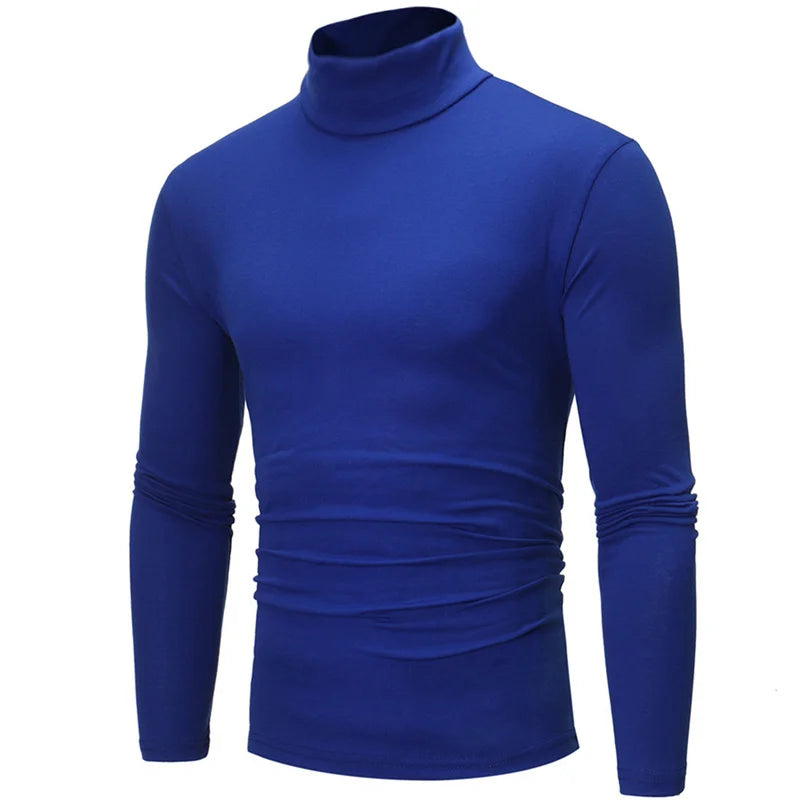 Slim fit men's thermal underwear top by SHOWLU FASHION STORE, long sleeve turtleneck shirt in black, designed for warmth and comfort.