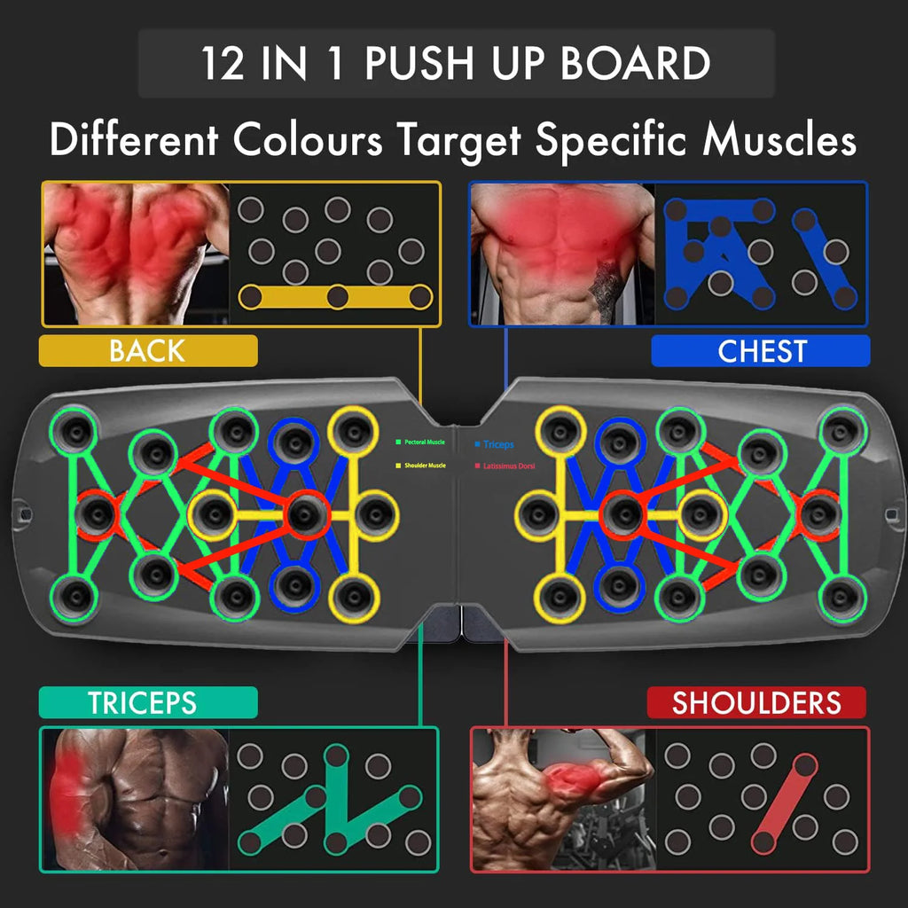 Showlu Portable Foldable Push-up Board Set for strength training, with multiple grip positions and compact design for home workouts.