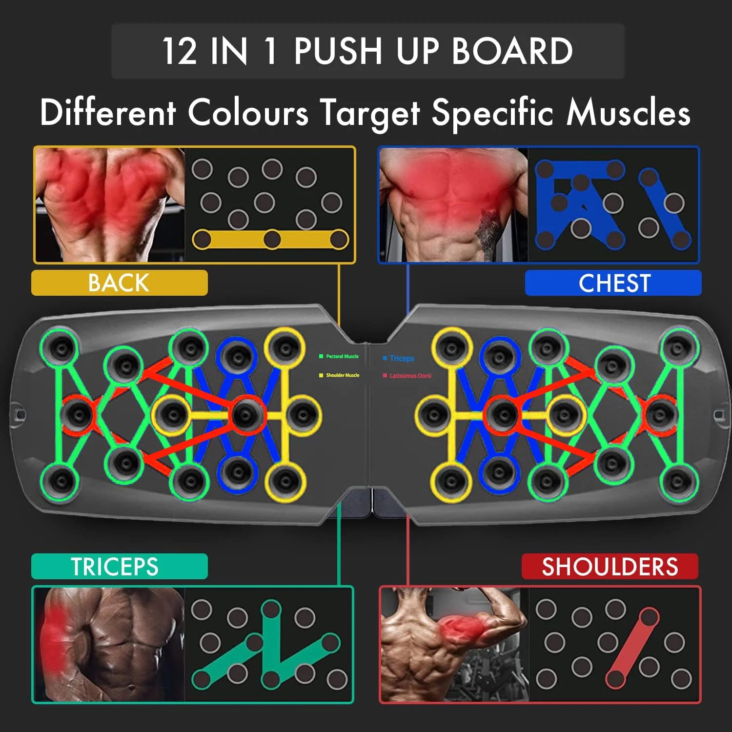 Showlu Portable Foldable Push-up Board Set for strength training, with multiple grip positions and compact design for home workouts.