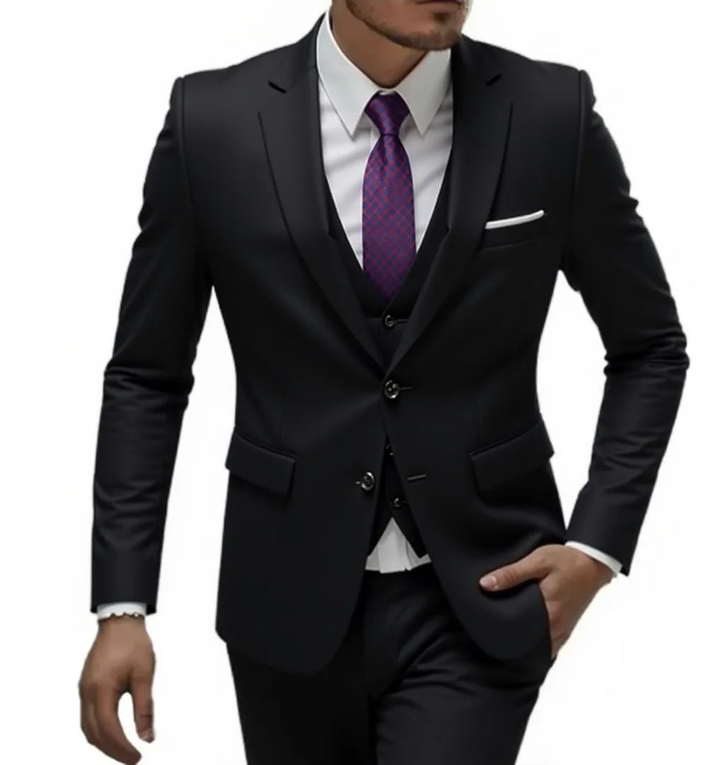 Set of 13 color men's casual suits including two-button blazer, trousers, vest, and waistcoat in solid colors.