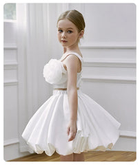 Two Pieces White Flower Girl Dresses Birthday Wedding Party Gown Kids Princess Sleeveless Knee Length Prom Dress for Girls