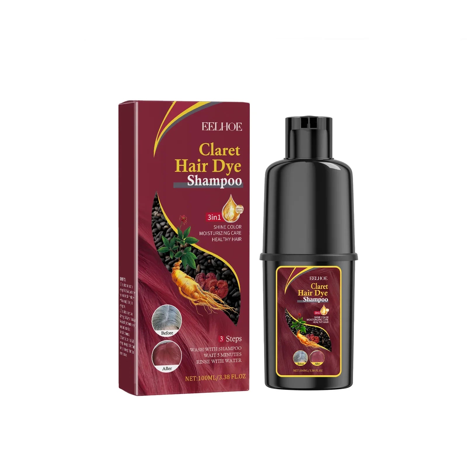 Jaysuing 3-in-1 black hair dye shampoo by SHOWLU FASHION STORE, showing a bottle with black hair dye shampoo for grey hair coverage and repair