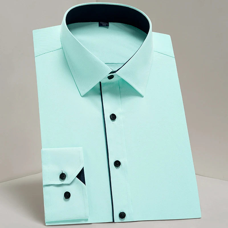 Payel men's slim-fit dress shirt in cotton blend, long sleeve business top, shown in a stylish dark color with a classic collar.