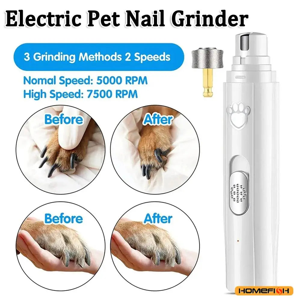 Electric dog nail grinder by Showlu Fashion, USB rechargeable pet nail trimmer with polishing wheel for small and large pets.