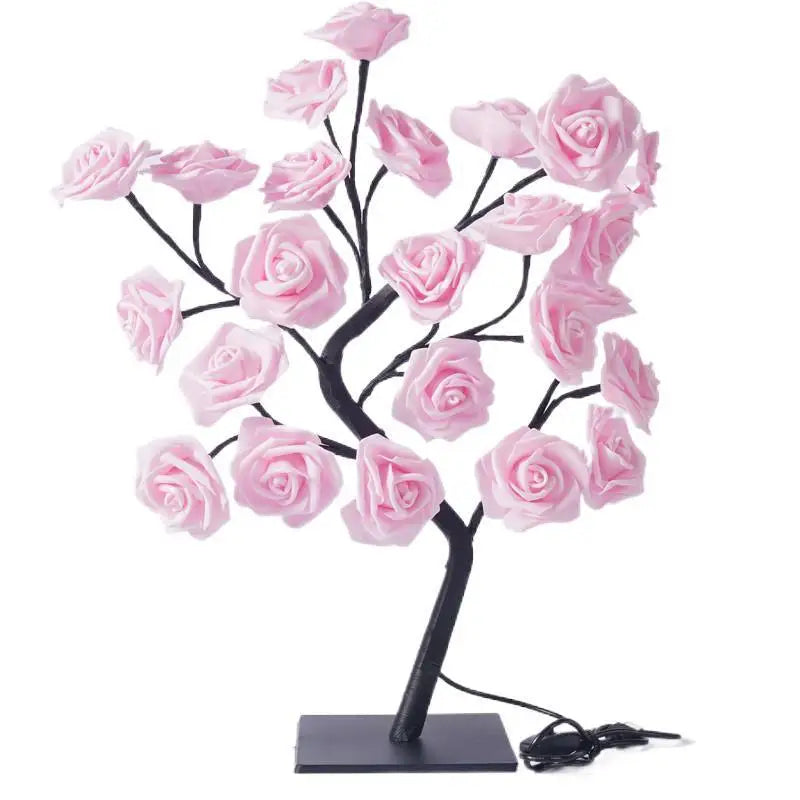 XIWANGFIRE Rose Tree table lamp with 24 LED USB fairy flower night light, showing a floral design and illuminated LEDs.