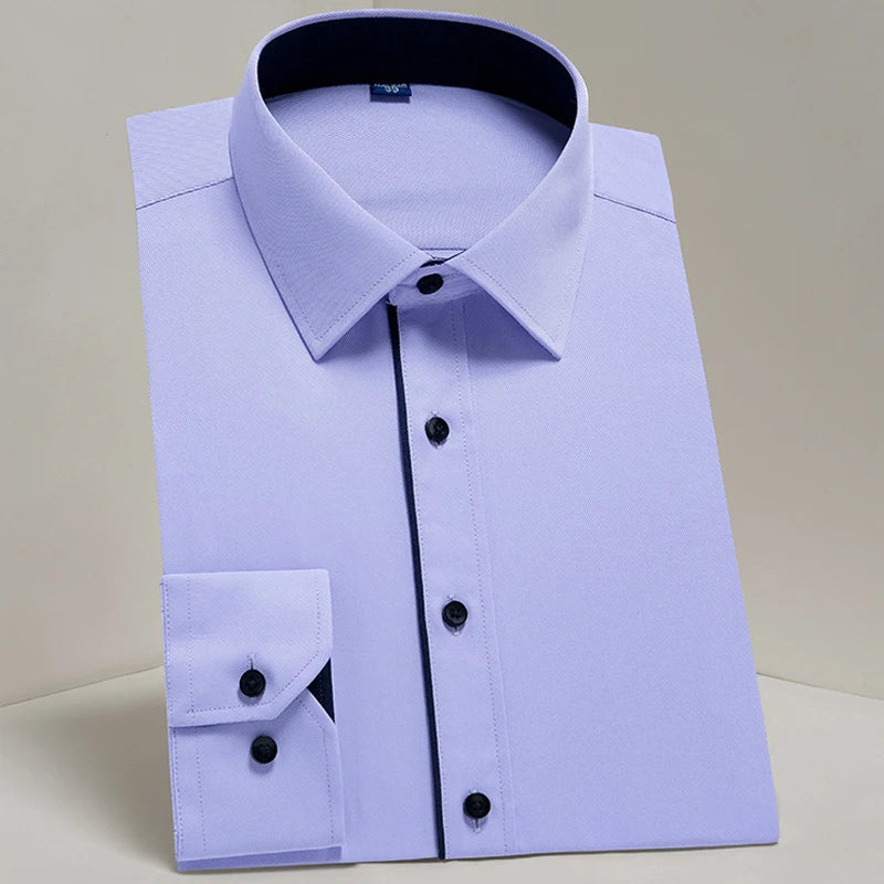 Men's slim-fit dress shirt by Showlu Fashion, long sleeve cotton blend business shirt with a modern, tailored look.