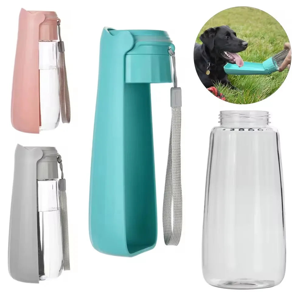 Showlu portable foldable dog water bottle dispenser for outdoor hiking, compact design with water bowl attachment for pets.