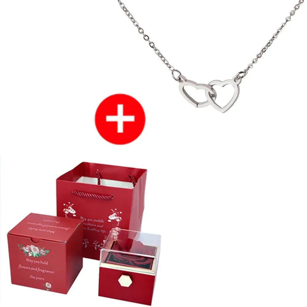 SHOWLU FASHION STORE JMjermyn rotating eternal rose jewelry box with wedding necklace case, featuring a decorative floral design.