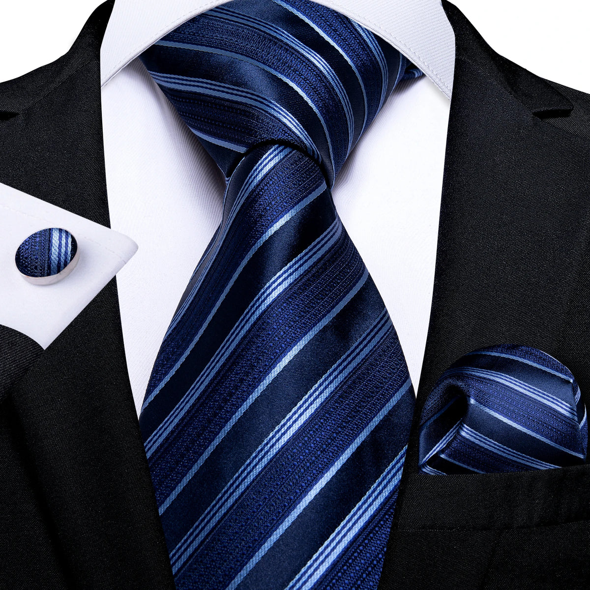 New Classic 100% Silk Men's Ties 8cm Blue Plaid Dot Striped Business Necktie Handkerchief Wedding Party Tie Set Gravatas DiBanGu