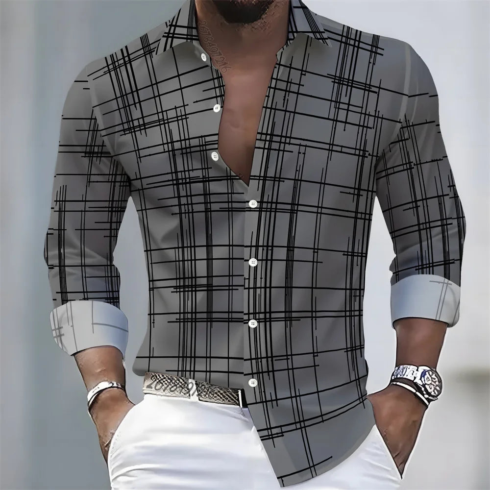 Men's long-sleeved striped shirt in spring/autumn colors, casual loose fit, European and American style, Showlu Fashion brand