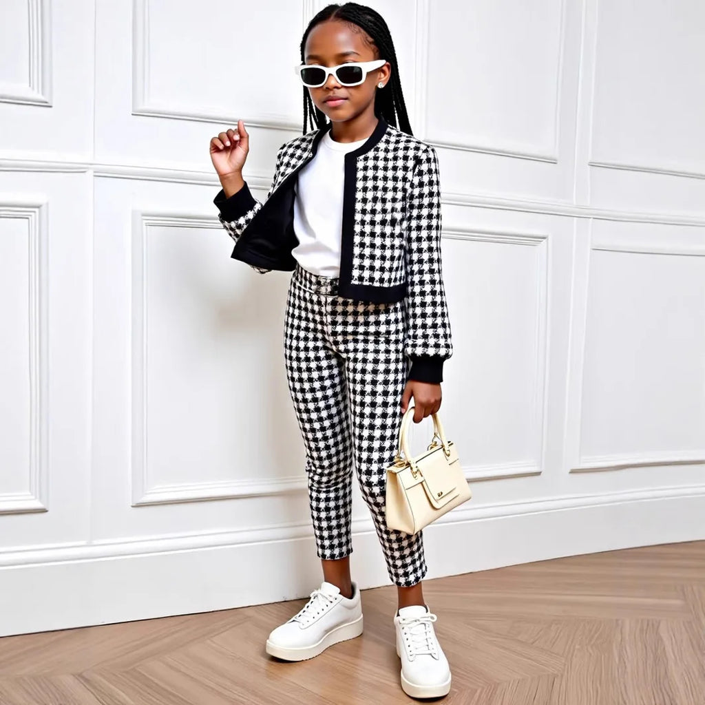 2pcs Set of Girls Outfits Long Sleeves Button Cardigan Jacket + Pants Youngsters's Clothing For Spring/Autumn Casual Wear 5-14