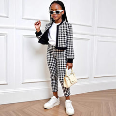 2pcs Set of Girls Outfits Long Sleeves Button Cardigan Jacket + Pants Youngsters's Clothing For Spring/Autumn Casual Wear 5-14