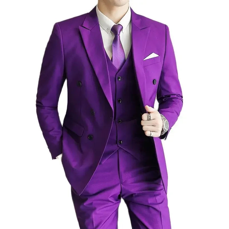 Men's slim fit double-breasted Qj Cinga suit by Showlu Fashion, featuring a tailored business and wedding formal look.