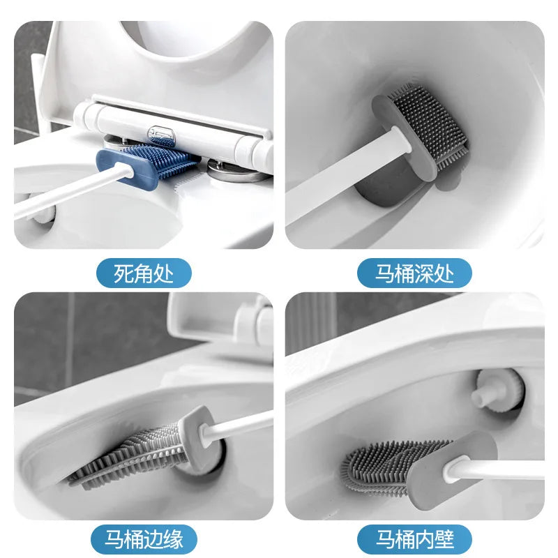 Silicone toilet brush with holder by Showlu Smart General, showing the brush's flexible silicone bristles and sleek holder design.