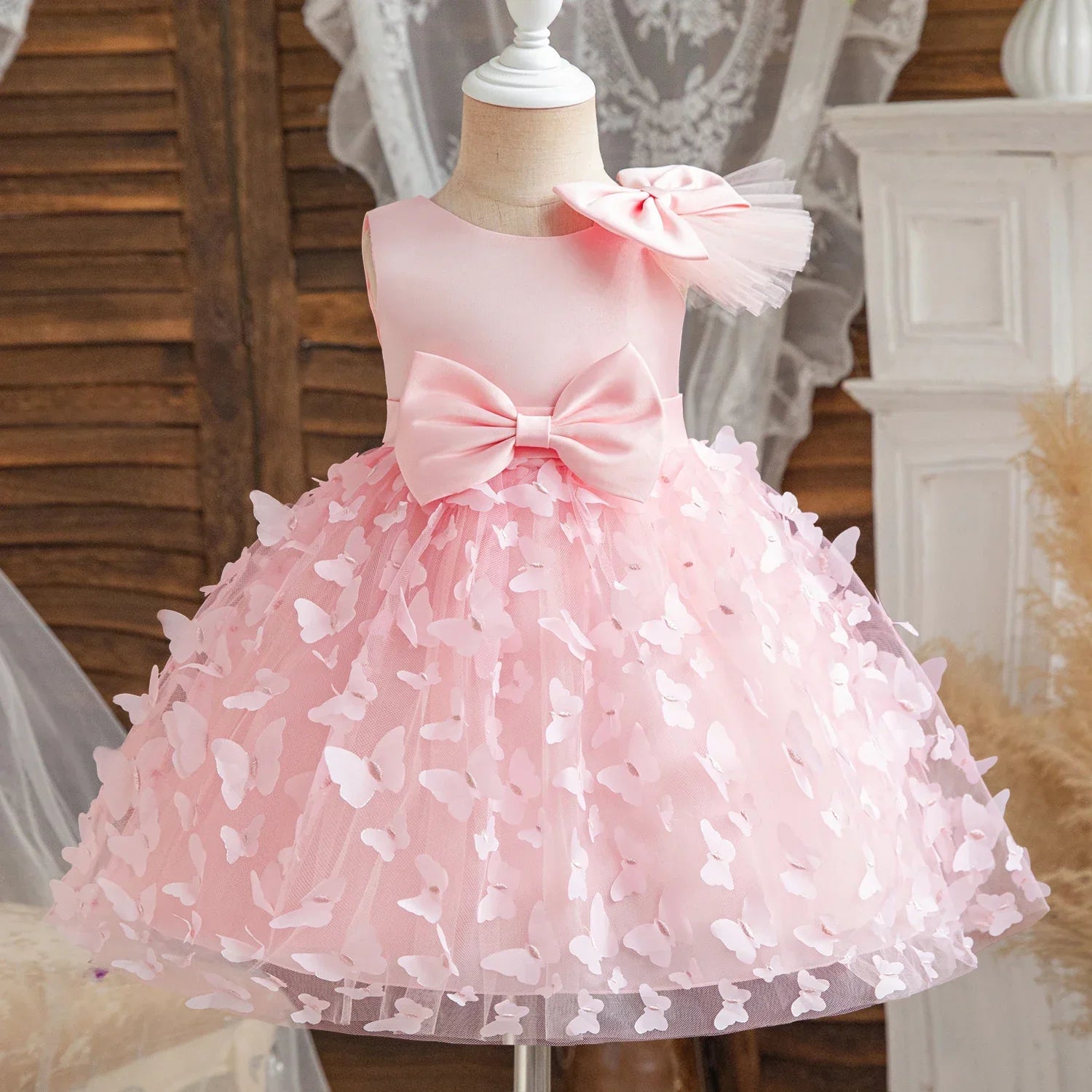 Toddler girl sequin lace princess dress with satin sash, suitable for birthday or baptism, by SHOWLU FASHION STORE.