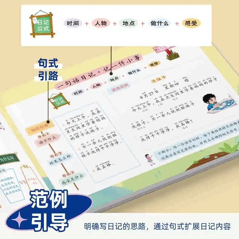 Showlu 一句话日记看图写话幼儿园一年级作文训练周记本，儿童写作练习用的可爱日记本。