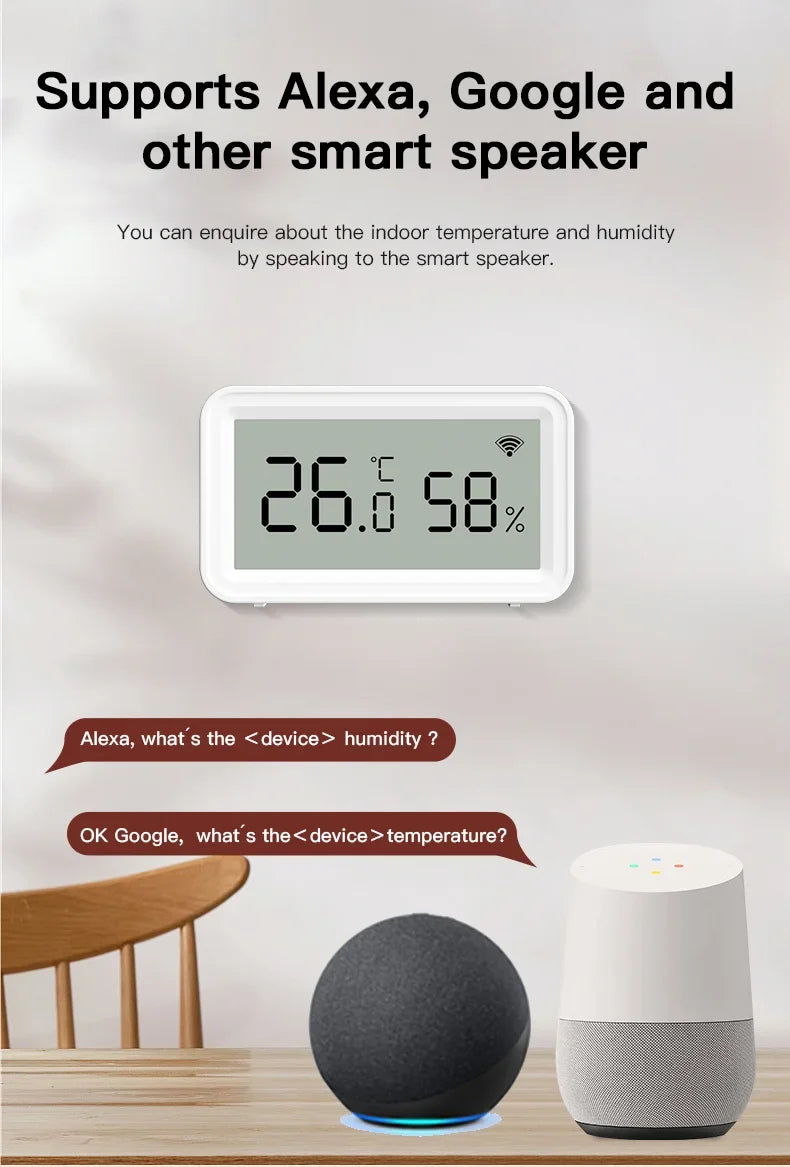 Showlu Smart WiFi Temperature and Humidity Sensor with app control, Zigbee connectivity, compact device in black and blue.