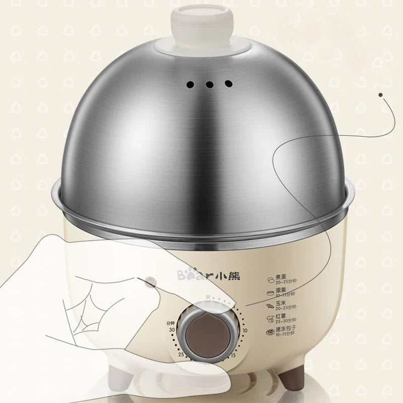 Showlu Smart Stainless Steel Electric Egg Boiler with 360W power, timer, and capacity for 4-6 eggs.