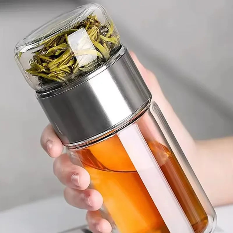 2026 NEW High Borosilicate Glass Tea Infuser Bottle 420ML Double Wall Insulated Tumbler with Tea Filter, Hot  Cold Drinkware