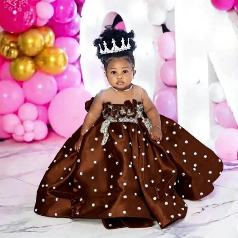 Fuchsia Beading Girl's Birthday Party Dresses Customized Ball Gown Puffy Flower Girl Dress Princess Baby Kids Pageant Gowns