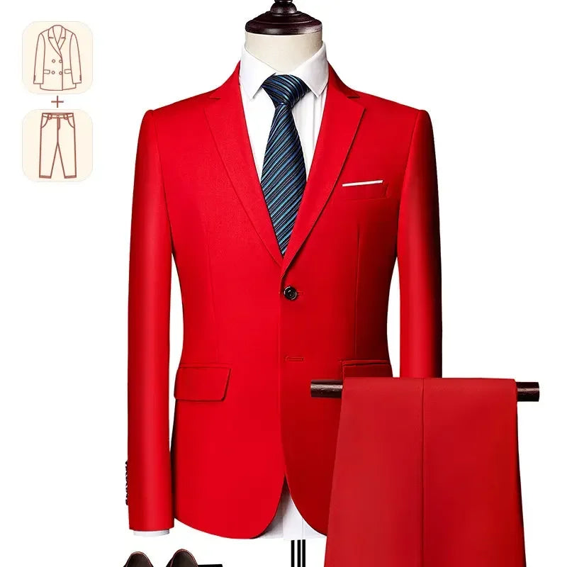 Men's black business casual suit for weddings and formal events, featuring a tailored tuxedo style with a solid color design.