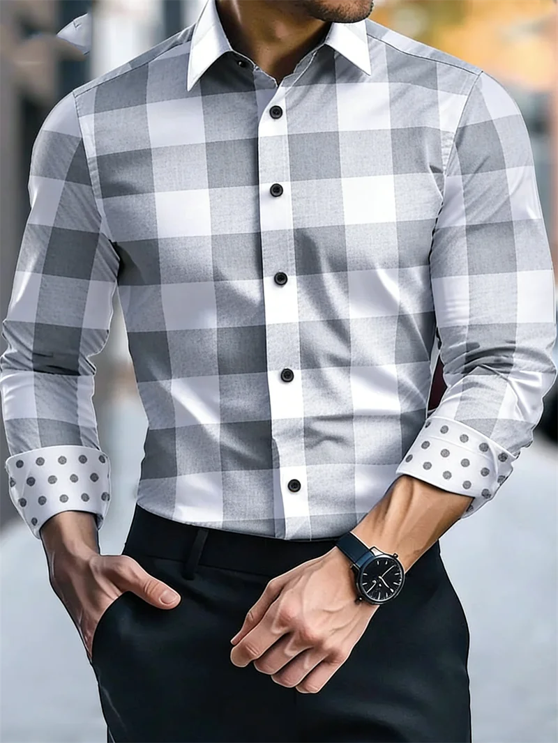 Showlu men's yellow checkered slim fit silk bamboo long sleeve shirt displayed on a hanger with detailed fabric texture.