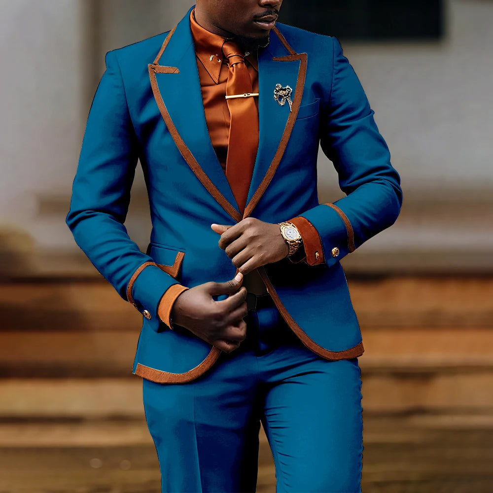 Men's slim fit formal suit by Showlu Fashion, consisting of a tailored jacket and pants for evening parties or business events.