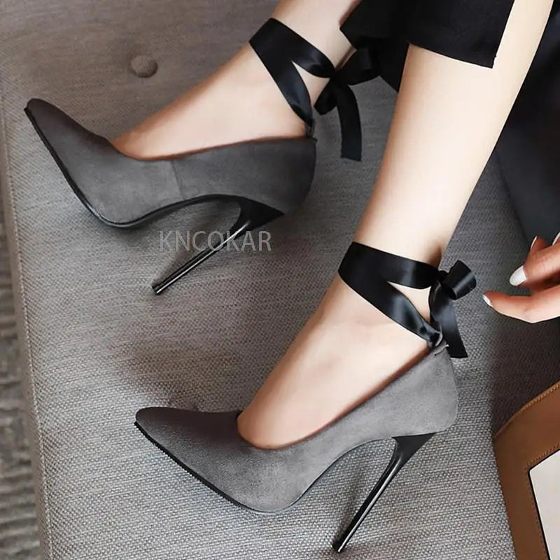 Showlu Fashion KNCOKAR women's pointed toe pumps with 12cm high heels, stylish party shoes with thin stiletto design.