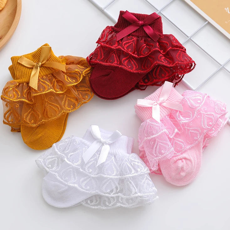 Toddler cotton lace ruffle princess mesh socks in candy colors, breathable and lightweight for 0-2 years, ideal for summer wear
