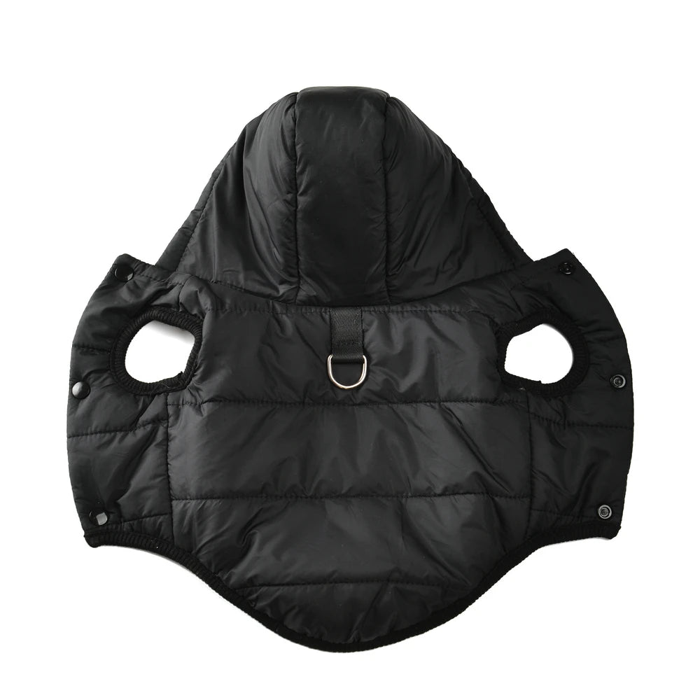 Small dog wearing Showlu Fashion Store Holapet warm fleece hoodie with D-ring for winter walks.