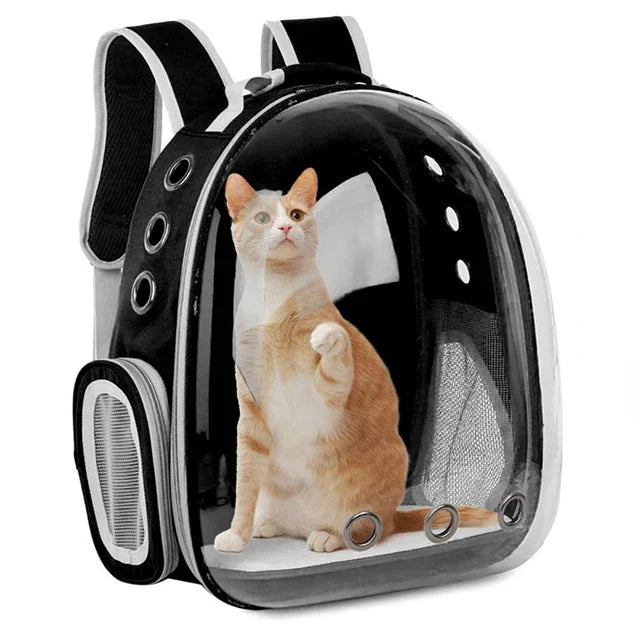 Showlu Space Capsule Pet Backpack, breathable transparent cat carrier with space capsule design for comfortable pet travel.