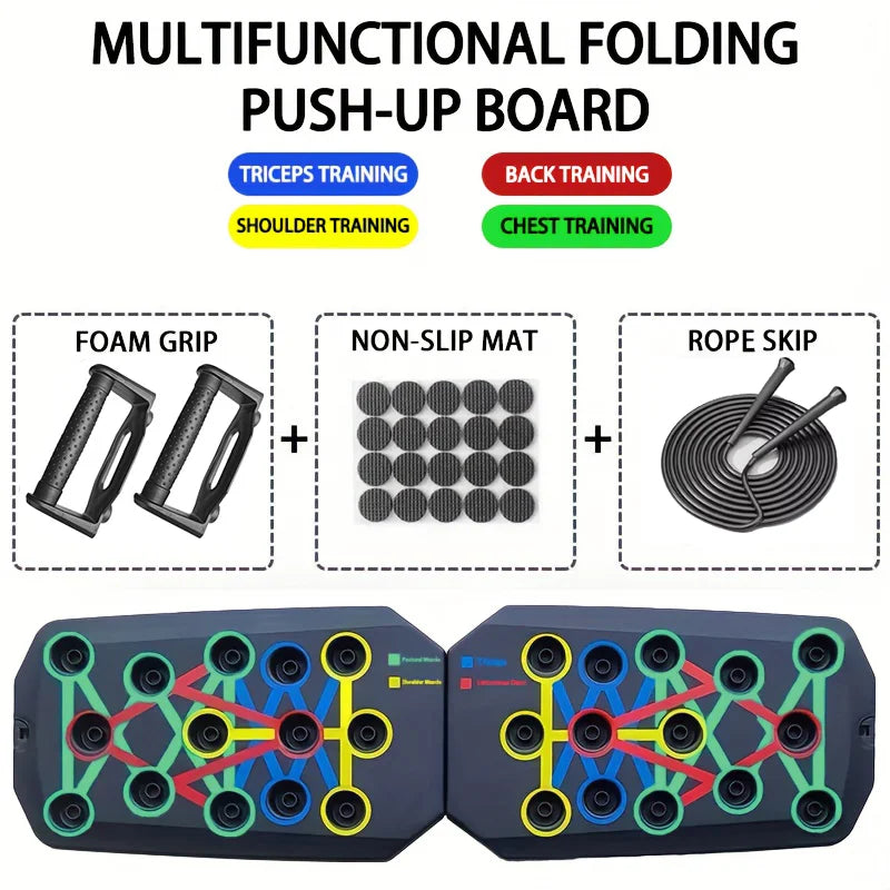 Showlu portable foldable push-up board set for strength training, with multiple grip positions and compact design