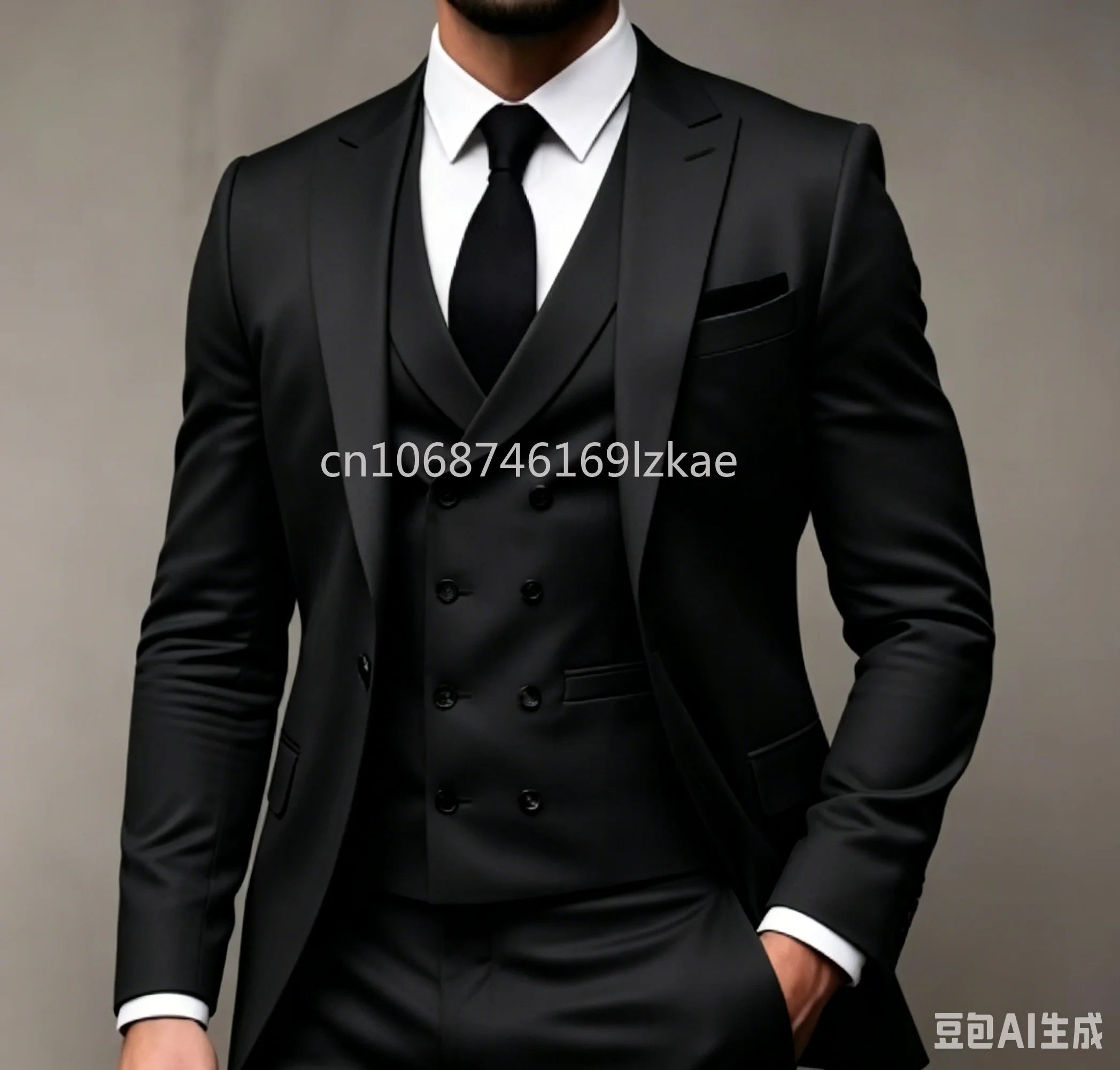Green 3-piece men's wedding party suit by Showlu Fashion Store, featuring a tailored American style jacket, vest, and trousers.
