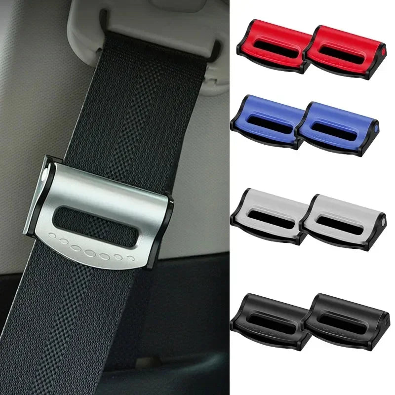Showlu Smart General car seatbelt adjuster securing the seatbelt for a more comfortable fit in a vehicle.