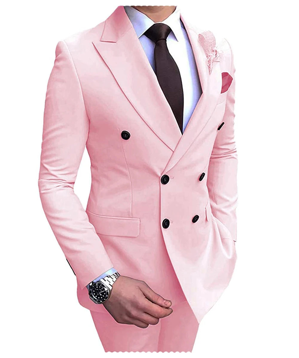 Beige men's 2024 suit by Showlu Fashion with blazer and pants, double-breasted, slim fit, notch lapel for wedding or casual wear