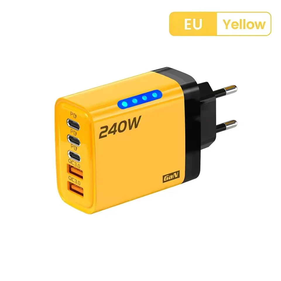 240W GaN 5 in 1 Fast Charging Phone Charger USB C Charger Power Adapter Type C EU/US Plug Wall Charger For iPhone Samsung Xiaomi