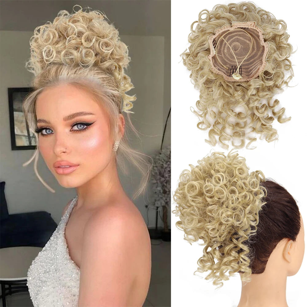 Synthetic Messy Bun Hair Piece 60g Elastic Drawstring Loose Wave Curly Hair Buns Hair Piece Extensions For Women Dark Brown