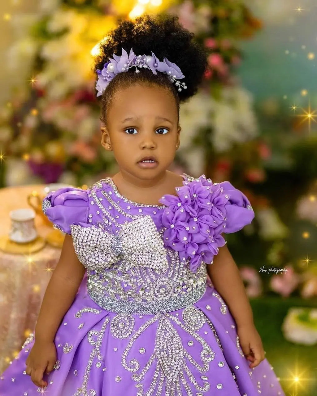 Lavender flower girl dress by SHOWLU FASHION STORE, beaded ball gown for weddings with floral details and elegant design.