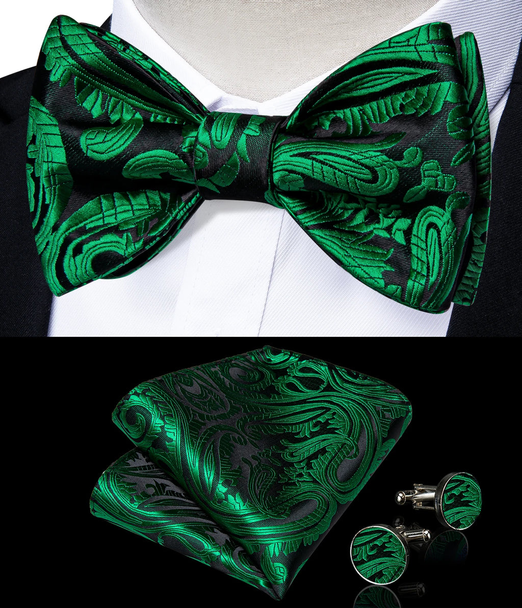 Brand New Men's Bow Tie Teal Green Blue Paisley Floral Silk Bow Tie Wedding Party Butterfly Bowknot Men Tie Accessories DiBanGu