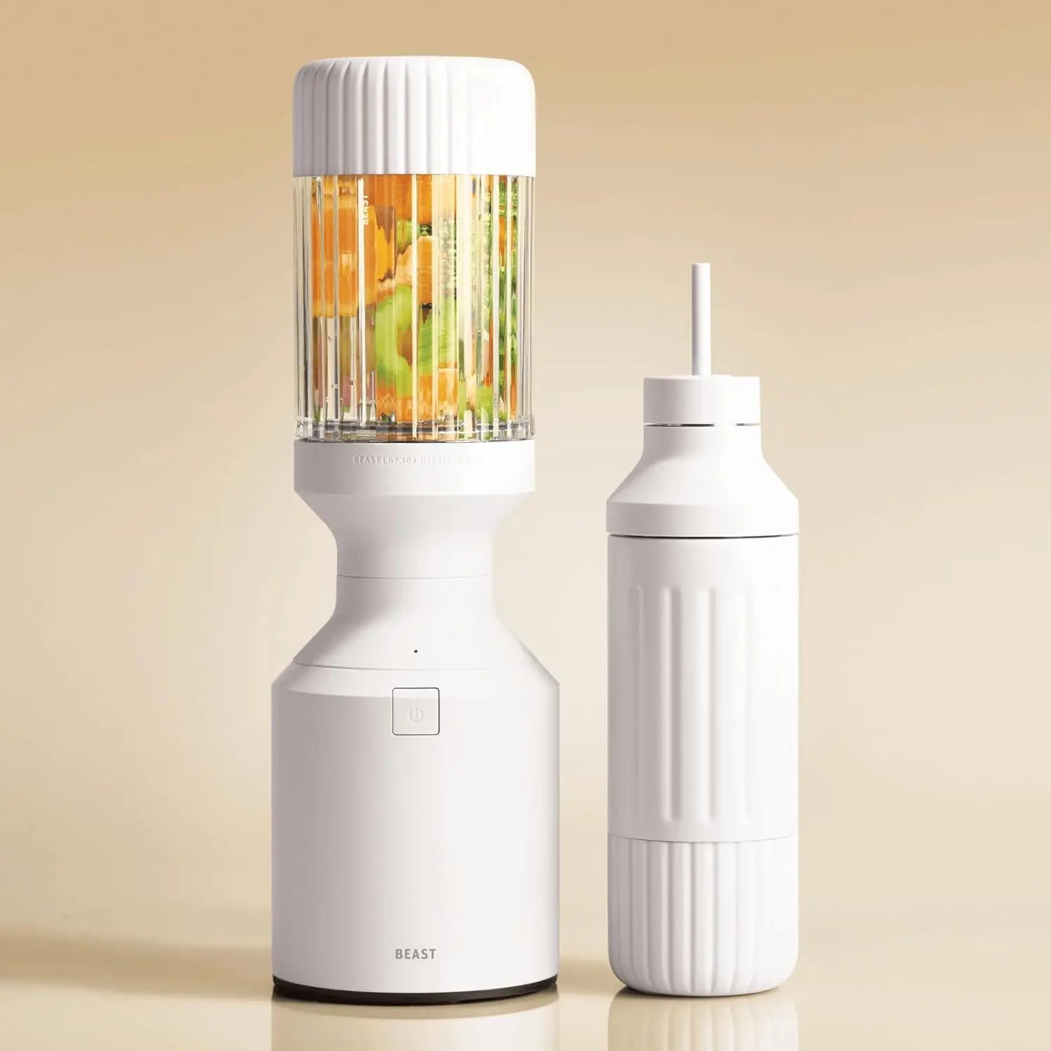 Stainless steel blender for smoothies, shakes, and sauces with sleek design, ideal for blending various ingredients.
