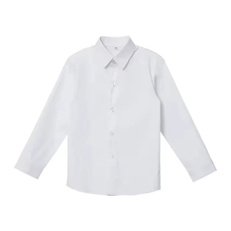 Children's white wedding suit set with jacket, pants, and bow tie, perfect for flower boys and birthday parties.