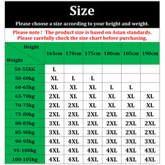A size chart for men's underwear showing recommended sizes based on height and weight.