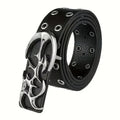Stylish Y2K hollow PU leather punk belt for men and women, neutral waist size, trendy fashion accessory for gifting