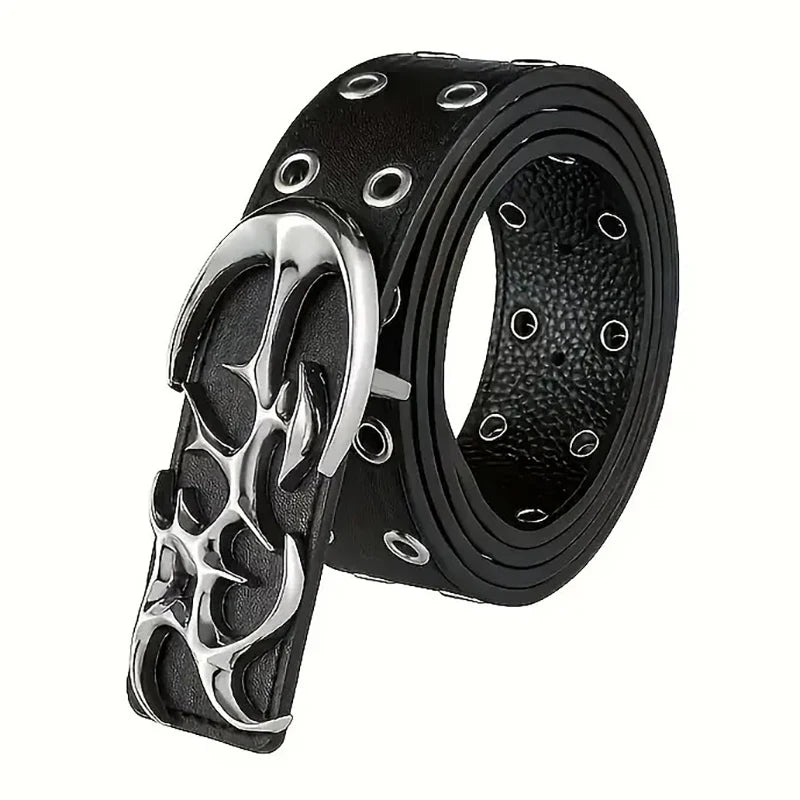 Stylish Y2K hollow PU leather punk belt for men and women, neutral waist size, trendy fashion accessory for gifting