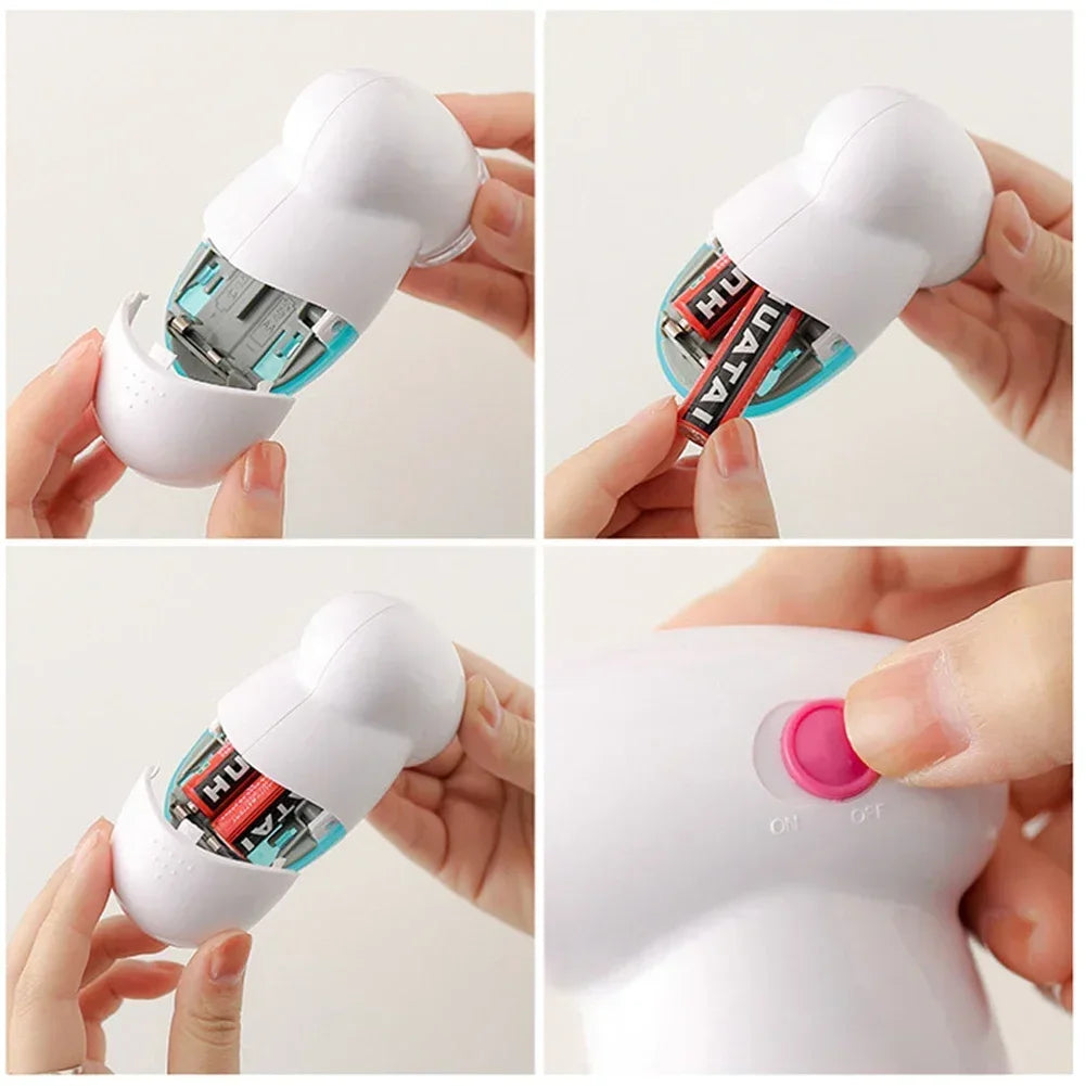 Showlu Smart General electric lint remover fabric shaver with a handheld design and stainless steel blade for removing fabric pills.