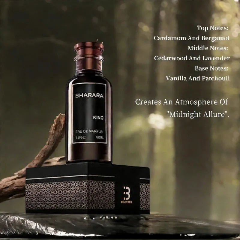 Unisex floral C2U Bharara King Eau De Parfum 100ml spray bottle with elegant packaging and floral design.