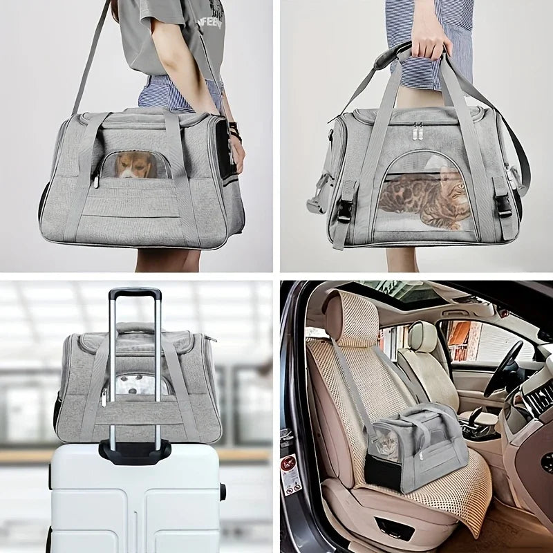 Showlu portable soft-sided cat carrier made of breathable Oxford fabric, designed for comfortable pet travel.